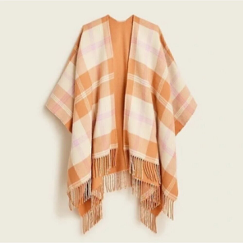 J. Crew Wool Blend Plaid Reversible Shawl Wrap Poncho Cape NWT NEW